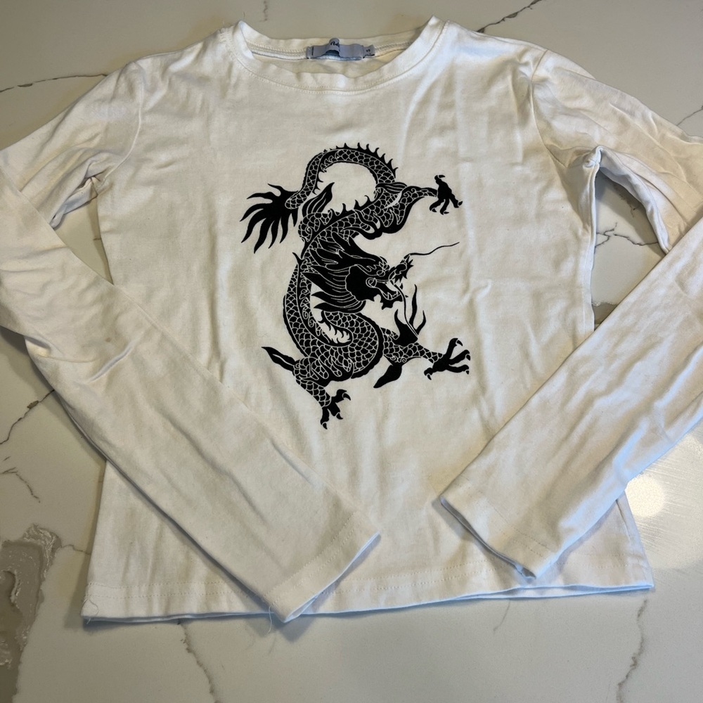 Adika dragon print white long sleeve T